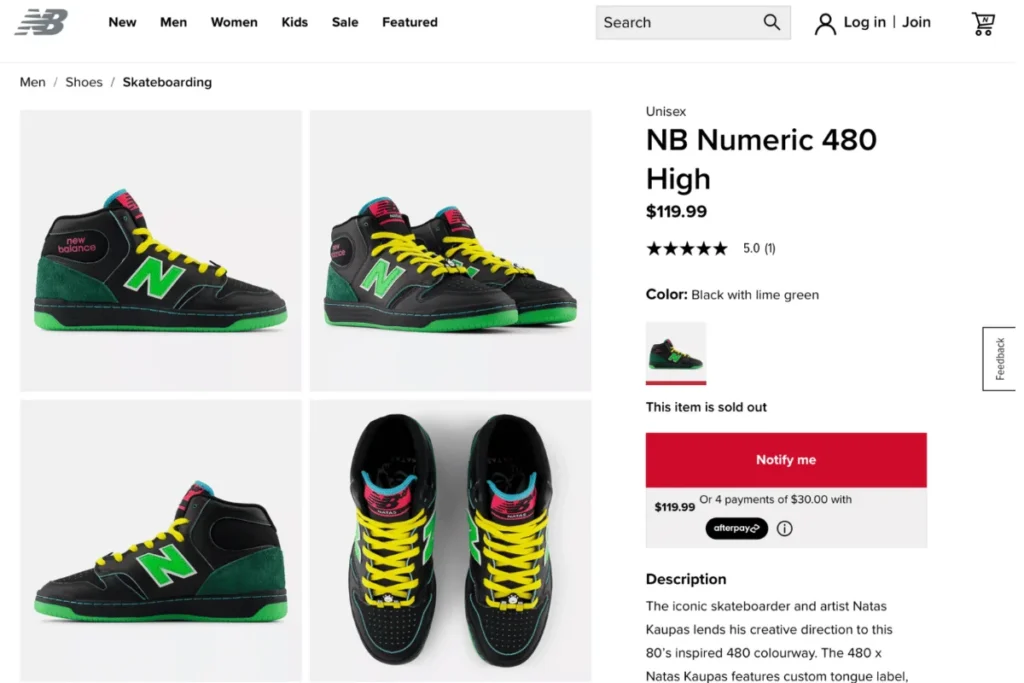 Item NB Numberic 48 High is sold out.