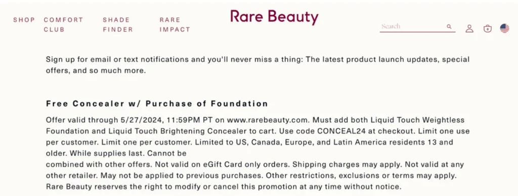 Rare Beauty free concealer of every purchase.