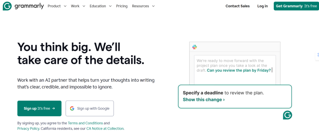 Grammarly Homepage